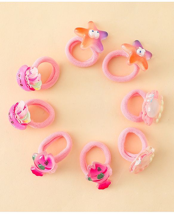 Babyhug Rubber Bands & Clips with Bow Applique Combo Set of 8 Pairs-Multicolor