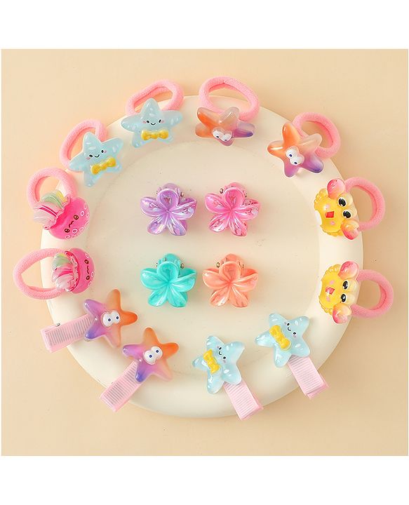 Babyhug Hair Accessories Combo Set With Floral Applique  - Multicolor