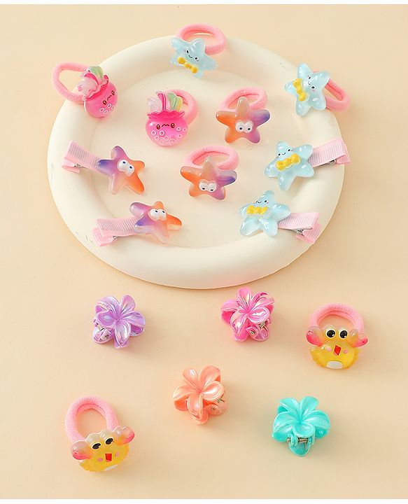 Babyhug Hair Accessories Combo Set With Floral Applique  - Multicolor