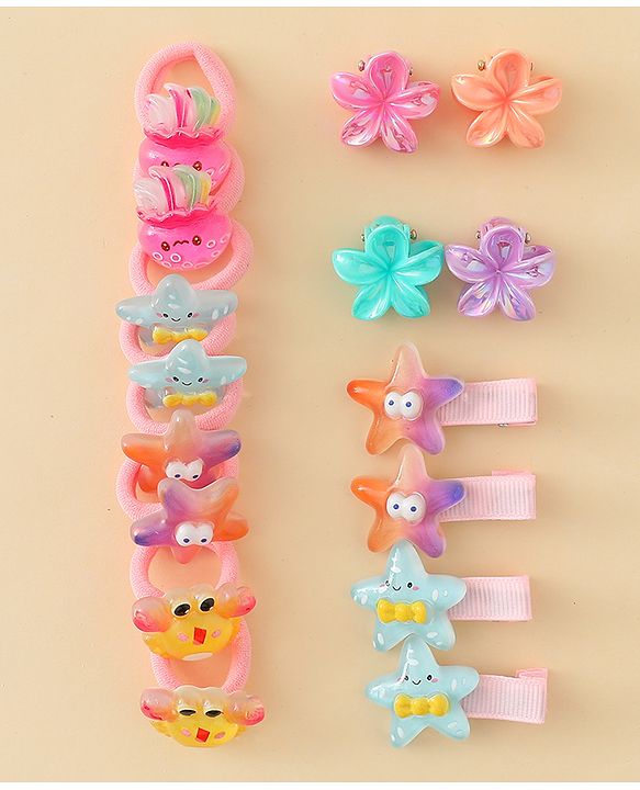 Babyhug Hair Accessories Combo Set With Floral Applique  - Multicolor