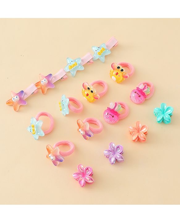 Babyhug Hair Accessories Combo Set With Floral Applique  - Multicolor