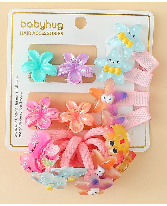 Babyhug Hair Accessories Combo Set With Floral Applique  - Multicolor