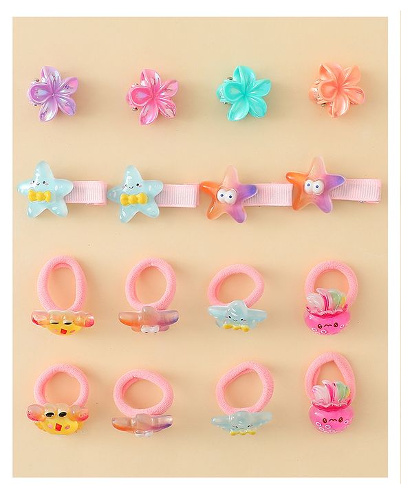 Babyhug Hair Accessories Combo Set With Floral Applique  - Multicolor