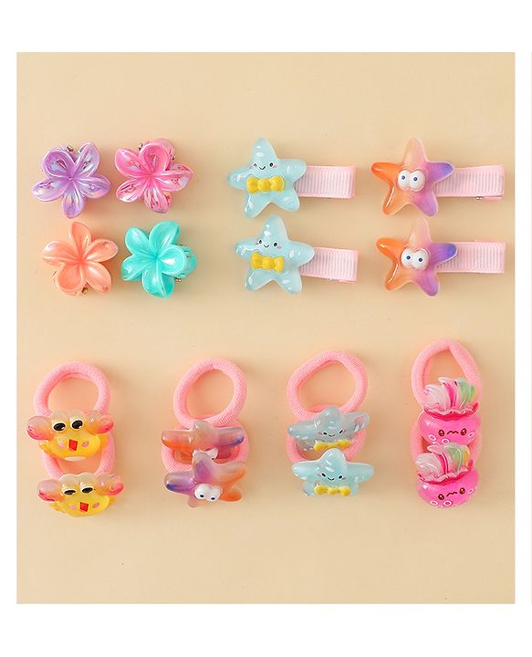 Babyhug Hair Accessories Combo Set With Floral Applique  - Multicolor