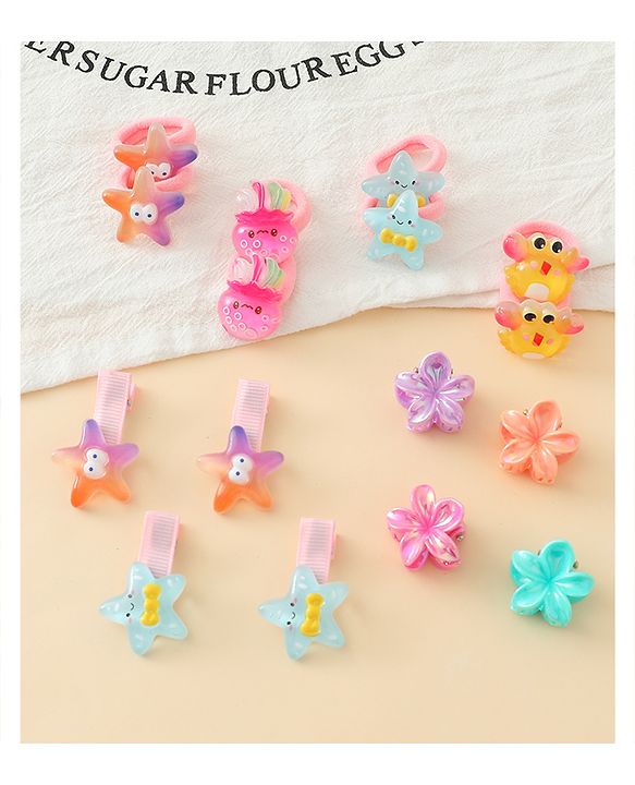 Babyhug Hair Accessories Combo Set With Floral Applique  - Multicolor