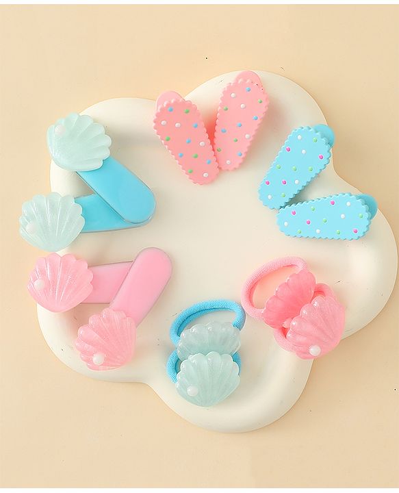 Babyhug Hair Clips & Rubber Band Set Pack of 6 Free Size - Pink & Blue
