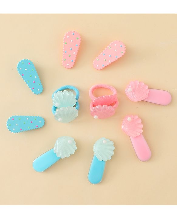 Babyhug Hair Clips & Rubber Band Set Pack of 6 Free Size - Pink & Blue