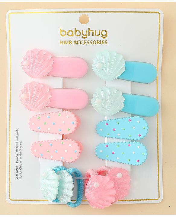 Babyhug Hair Clips & Rubber Band Set Pack of 6 Free Size - Pink & Blue