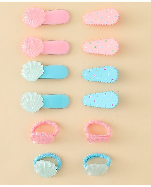 Babyhug Hair Clips & Rubber Band Set Pack of 6 Free Size - Pink & Blue