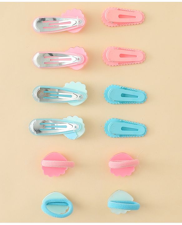 Babyhug Hair Clips & Rubber Band Set Pack of 6 Free Size - Pink & Blue