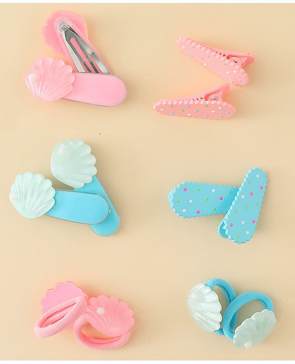 Babyhug Hair Clips & Rubber Band Set Pack of 6 Free Size - Pink & Blue