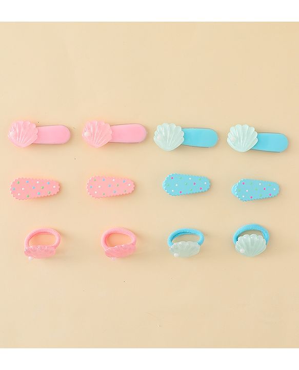 Babyhug Hair Clips & Rubber Band Set Pack of 6 Free Size - Pink & Blue