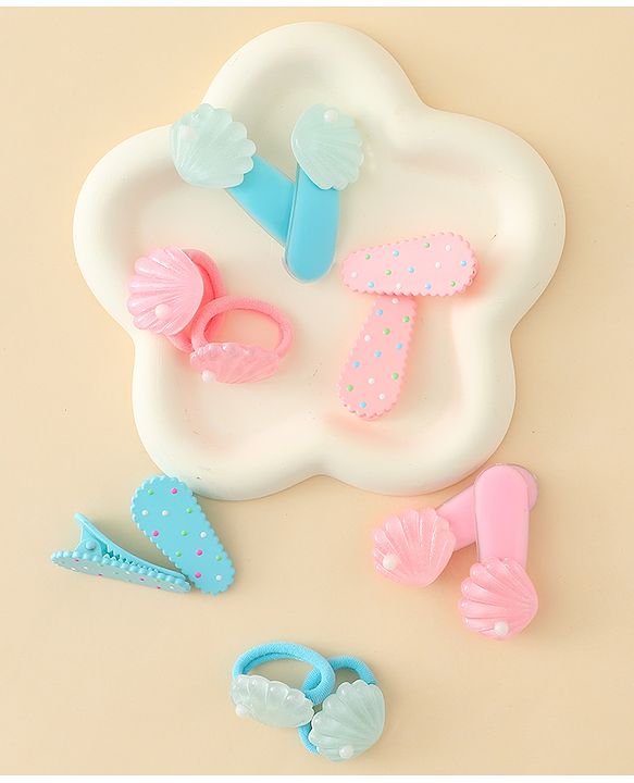 Babyhug Hair Clips & Rubber Band Set Pack of 6 Free Size - Pink & Blue