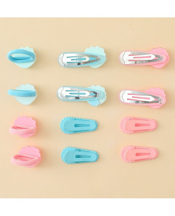 Babyhug Hair Clips & Rubber Band Set Pack of 6 Free Size - Pink & Blue