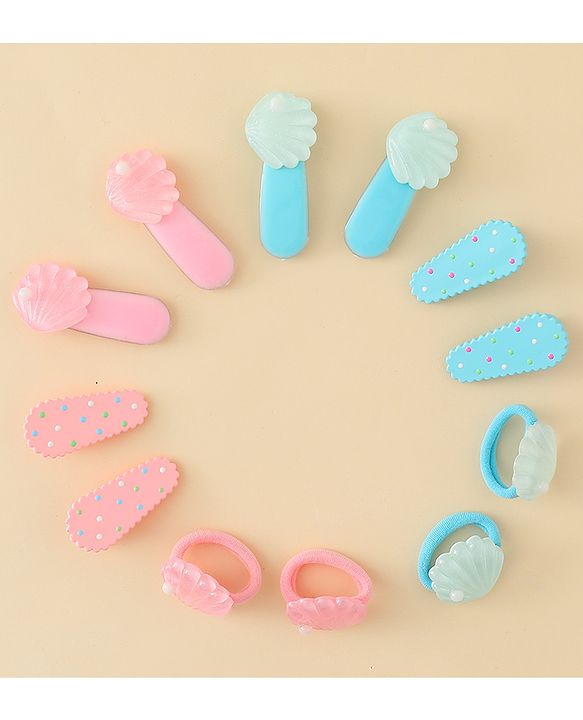Babyhug Hair Clips & Rubber Band Set Pack of 6 Free Size - Pink & Blue