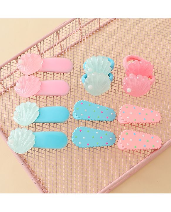 Babyhug Hair Clips & Rubber Band Set Pack of 6 Free Size - Pink & Blue