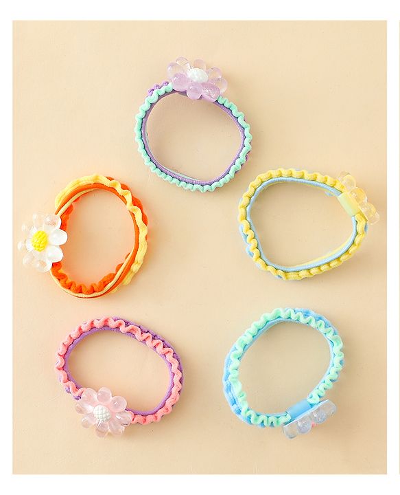 Babyhug Hair Rubber Bands & Clips with Floral Applique Combo Set  10 Pieces  - Multicolor