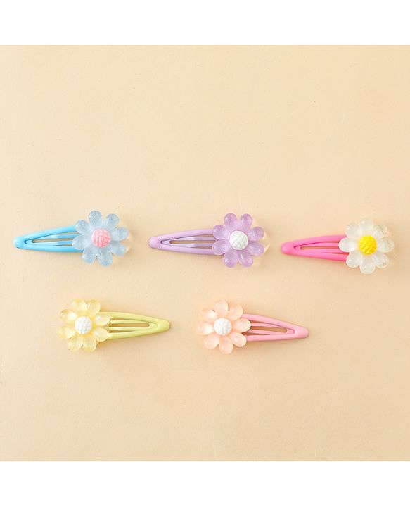 Babyhug Hair Rubber Bands & Clips with Floral Applique Combo Set  10 Pieces  - Multicolor