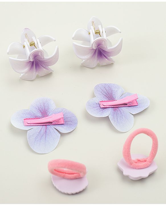 Babyhug  Hair Rubber Bands  & Clips With Floral Applique  6 Pieces - Purple