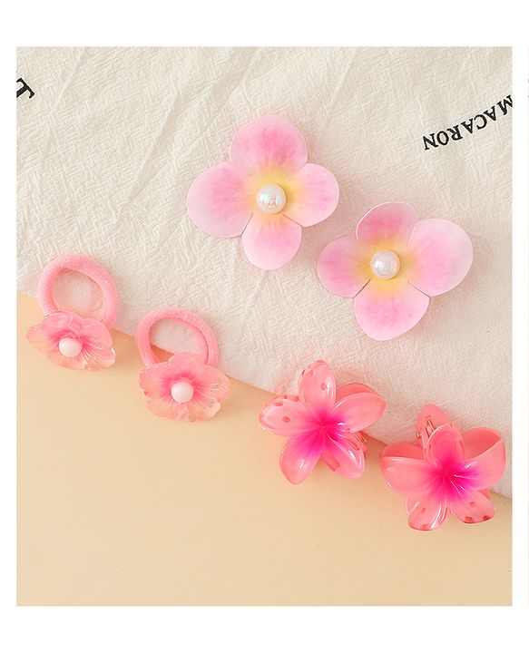 Babyhug  Hair Rubber Bands  & Clips With Floral Applique  6 Pieces - Pink