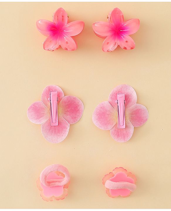 Babyhug  Hair Rubber Bands  & Clips With Floral Applique  6 Pieces - Pink