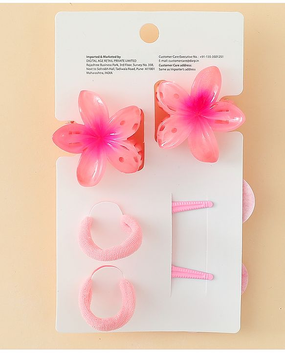 Babyhug  Hair Rubber Bands  & Clips With Floral Applique  6 Pieces - Pink