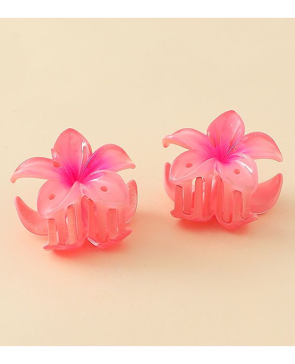 Babyhug  Hair Rubber Bands  & Clips With Floral Applique  6 Pieces - Pink