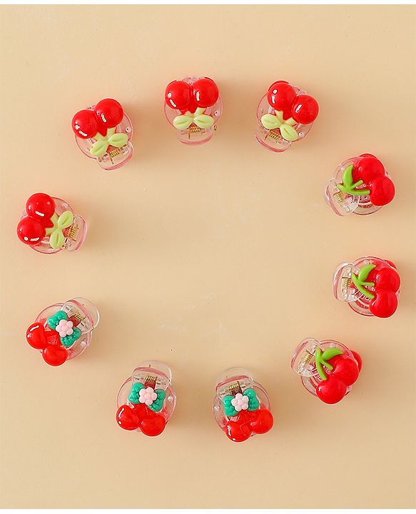 Babyhug Hair Clips with Fruit Applique Pack of 10 - Red