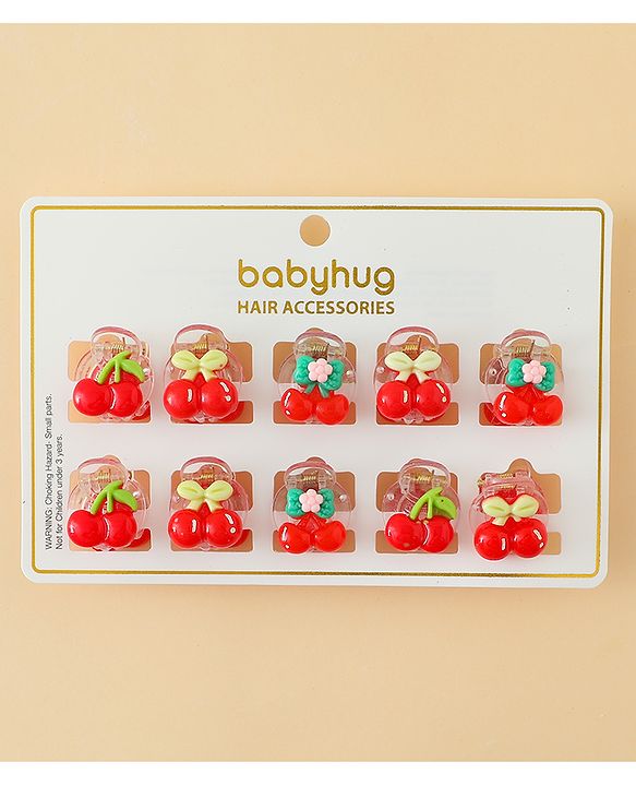 Babyhug Hair Clips with Fruit Applique Pack of 10 - Red