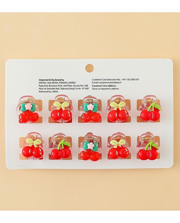 Babyhug Hair Clips with Fruit Applique Pack of 10 - Red