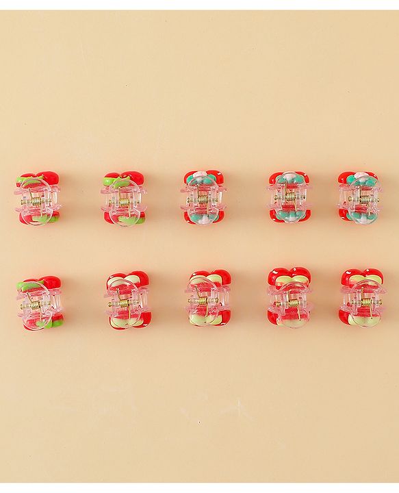 Babyhug Hair Clips with Fruit Applique Pack of 10 - Red