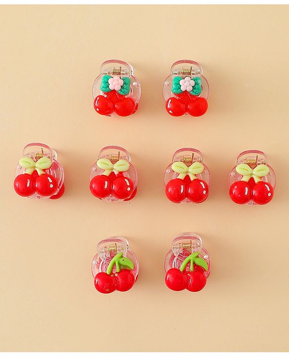 Babyhug Hair Clips with Fruit Applique Pack of 10 - Red