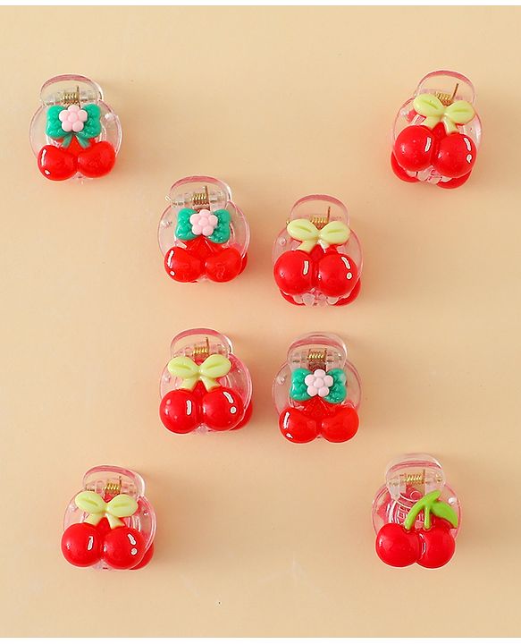 Babyhug Hair Clips with Fruit Applique Pack of 10 - Red
