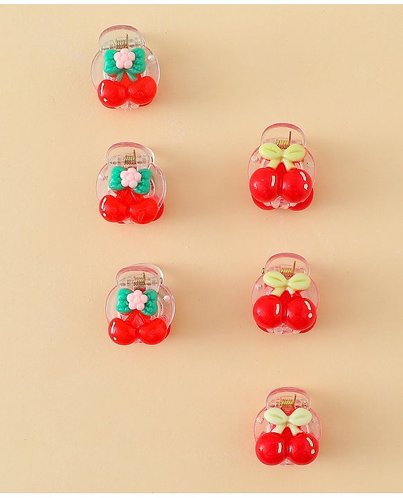 Babyhug Hair Clips with Fruit Applique Pack of 10 - Red