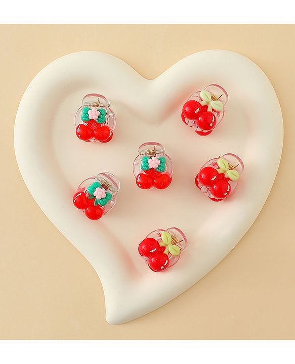 Babyhug Hair Clips with Fruit Applique Pack of 10 - Red
