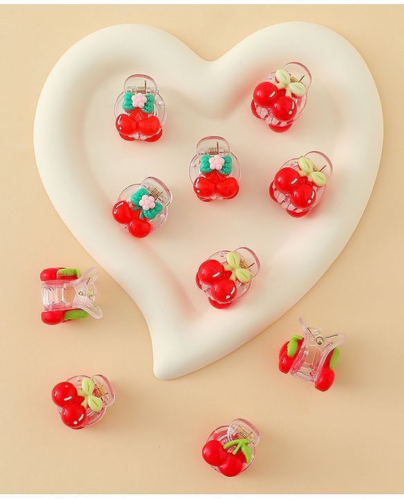 Babyhug Hair Clips with Fruit Applique Pack of 10 - Red