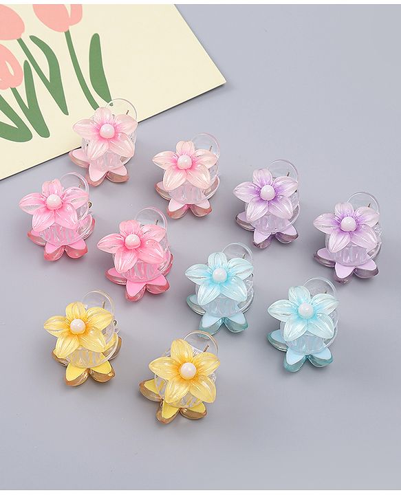 Babyhug Hair Clips With Floral Applique Pack of 10  -Multicolor
