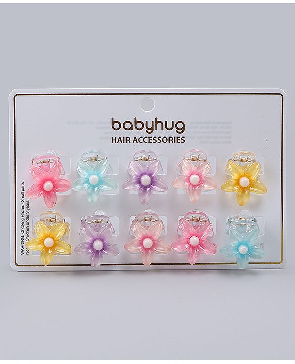 Babyhug Hair Clips With Floral Applique Pack of 10  -Multicolor
