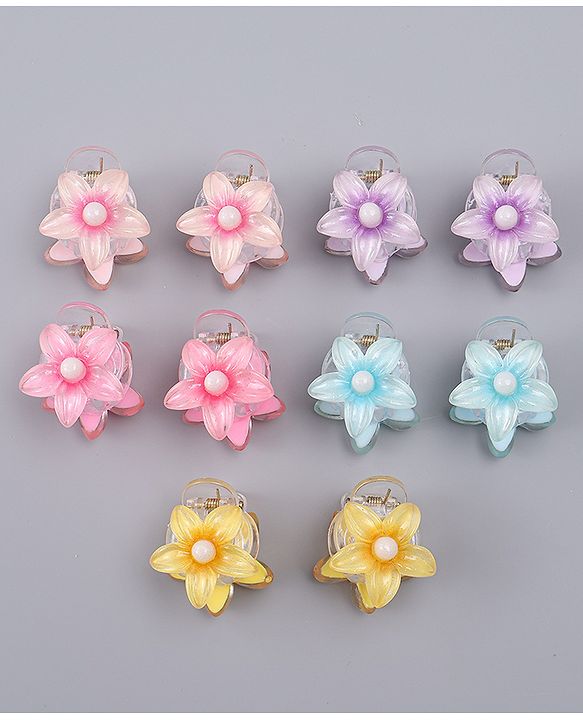 Babyhug Hair Clips With Floral Applique Pack of 10  -Multicolor