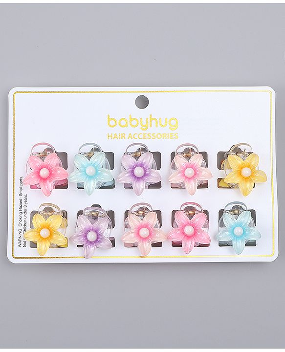 Babyhug Hair Clips With Floral Applique Pack of 10  -Multicolor