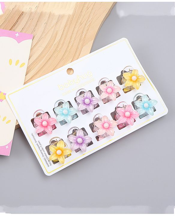 Babyhug Hair Clips With Floral Applique Pack of 10  -Multicolor