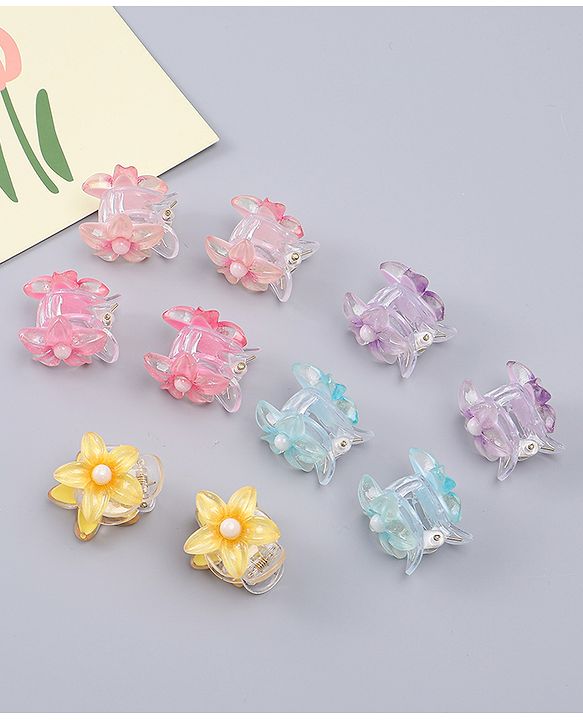 Babyhug Hair Clips With Floral Applique Pack of 10  -Multicolor