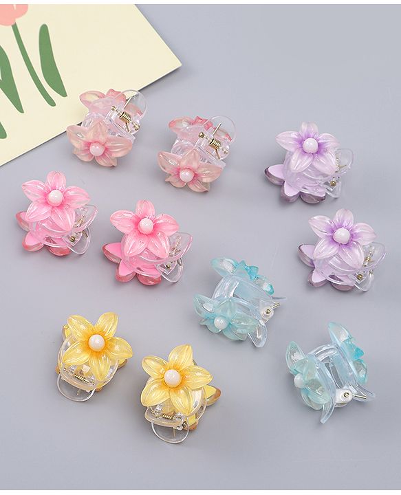 Babyhug Hair Clips With Floral Applique Pack of 10  -Multicolor