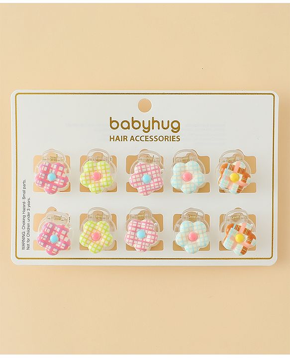 Babyhug Flower Shaped Hair Clips Pack of 10 - Multicolor