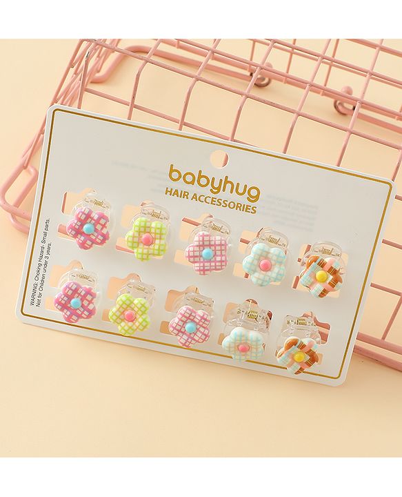 Babyhug Flower Shaped Hair Clips Pack of 10 - Multicolor