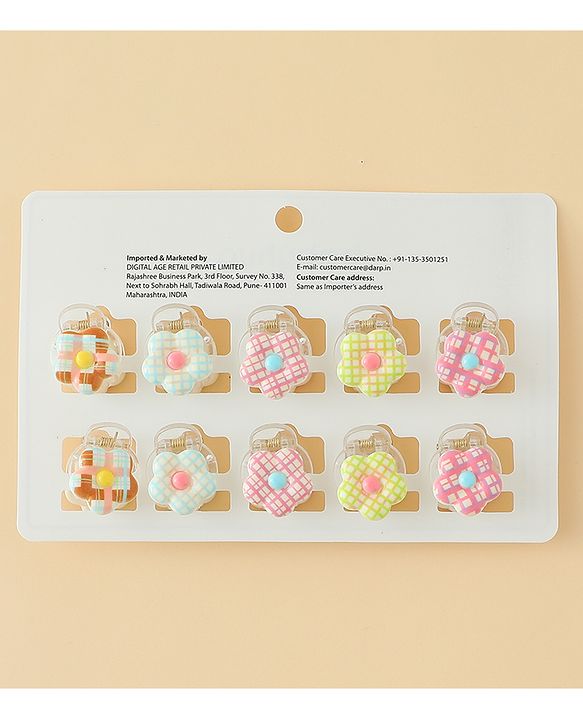 Babyhug Flower Shaped Hair Clips Pack of 10 - Multicolor