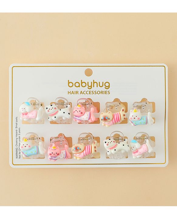 Babyhug Hair Clips with Character Print Design Pack of 10  - Multicolor