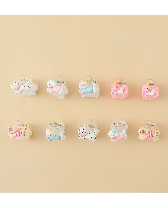 Babyhug Hair Clips with Character Print Design Pack of 10  - Multicolor