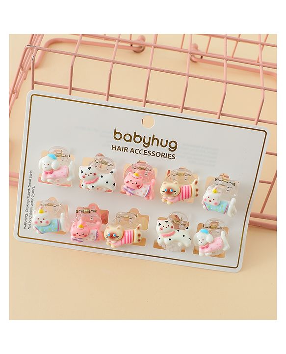 Babyhug Hair Clips with Character Print Design Pack of 10  - Multicolor