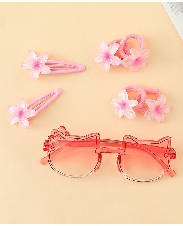 Babyhug Hair Accessories Combo Set With Floral Applique- Pink
